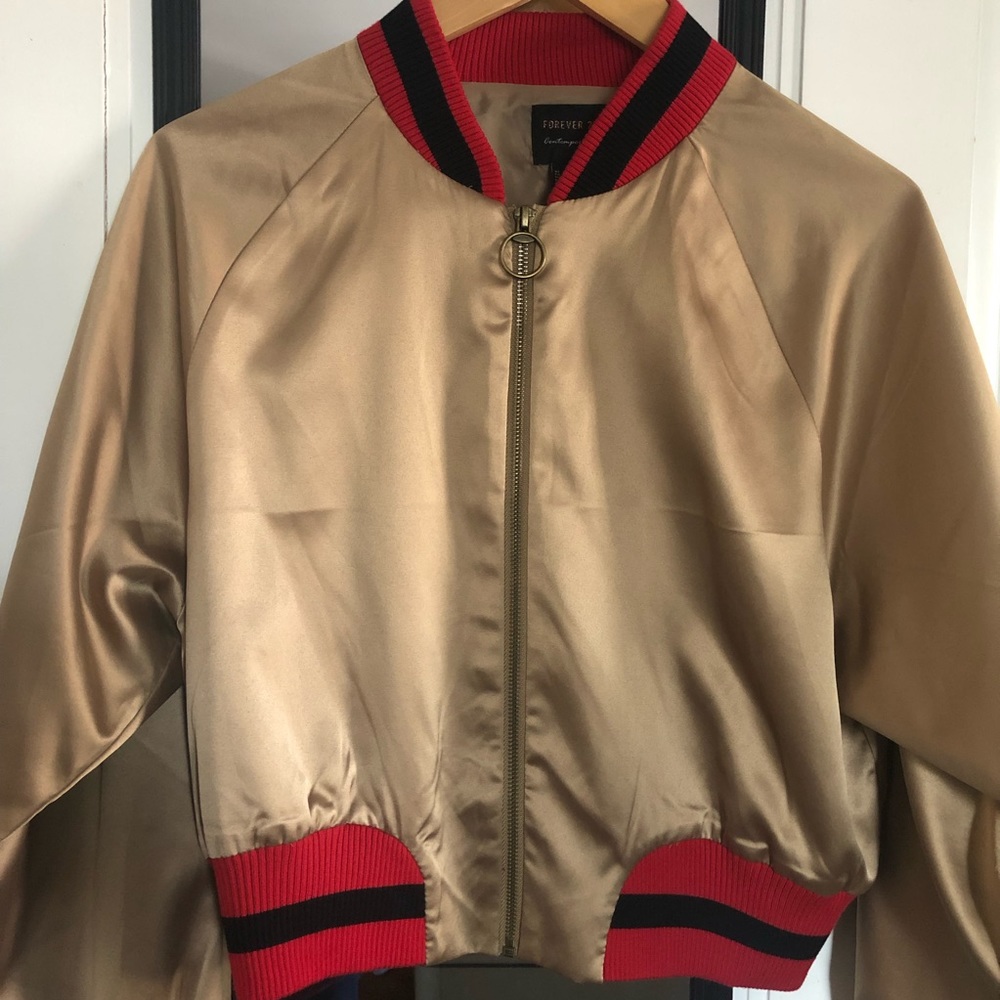 Forever 21 Gold Satin Bomber Jacket